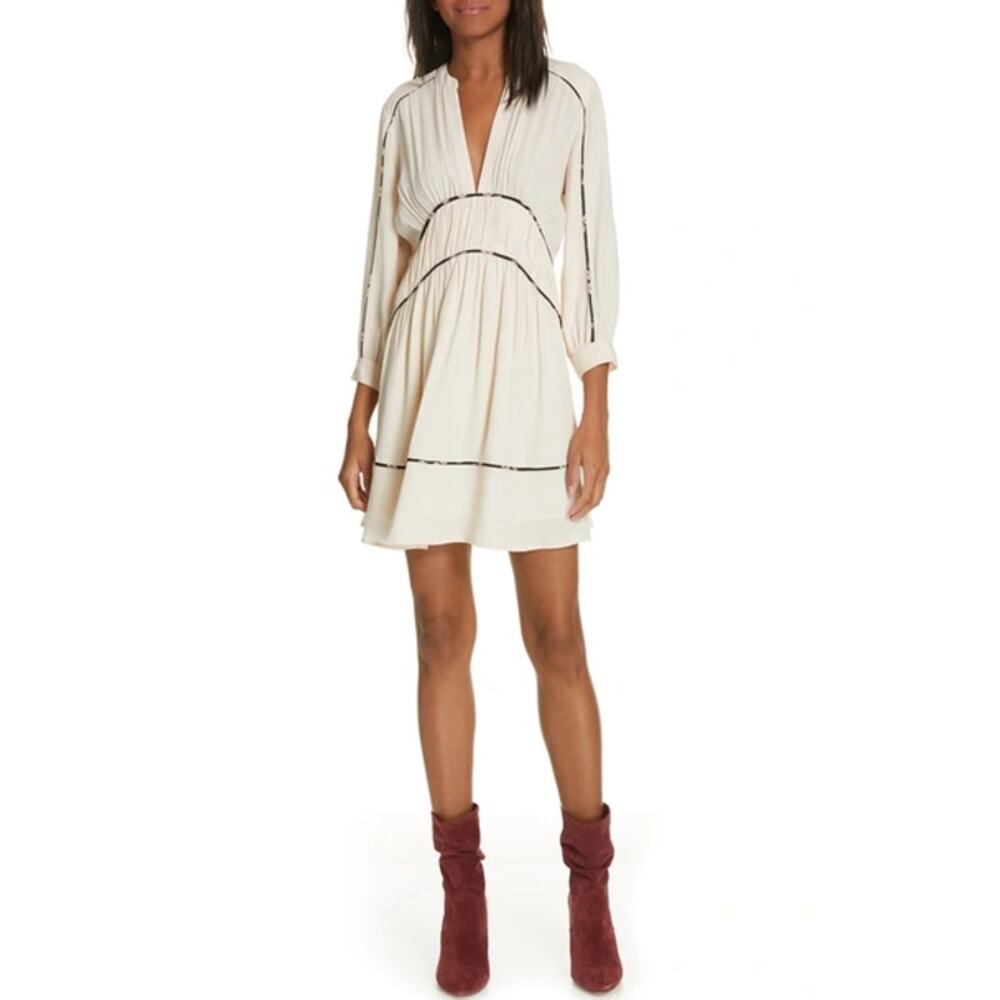 BA&SH Franny Floral Piping Fit & Flare Dress In Poudre